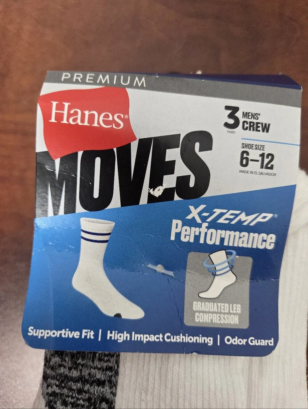 Hanes Premium White Crew Athletic Socks with Blue Stripes - 3 Pack Nwt
